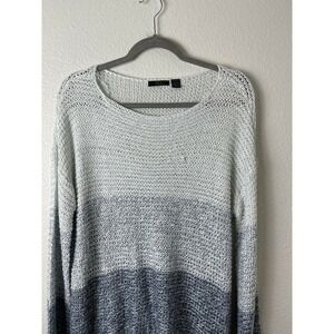 RDI Womens Ivory Blue Melange Open Knit Pullover Sweater Long Sleeves Acrylic M